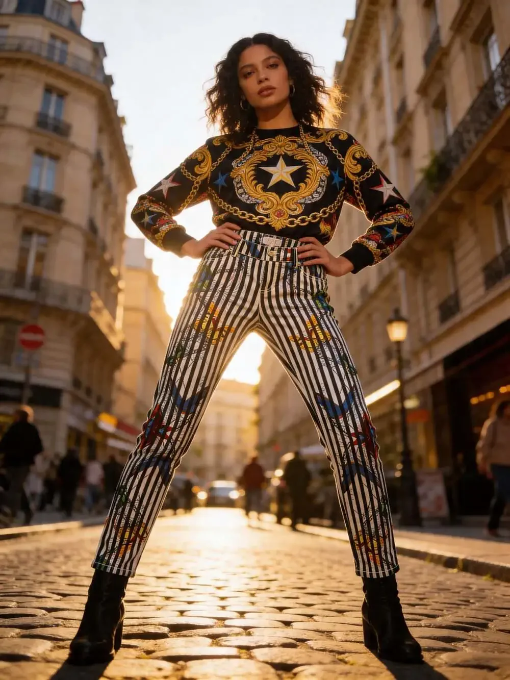 GHYCI Striped Butterfly Print Low Rise Skinny Pants Size Medium